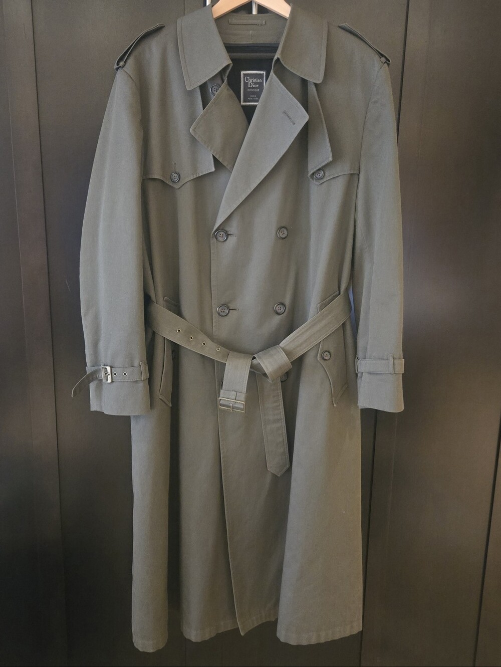 Vintage CHRISTIAN DIOR MONSIEUR Paris NY Lined Belted Double Trench Coat. 44L